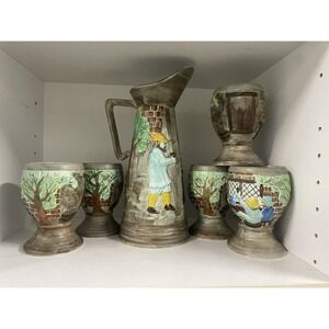 E. Radford England Pitcher Vase  Art Pottery Hand Painted 11" Tall # 461 Mug Set